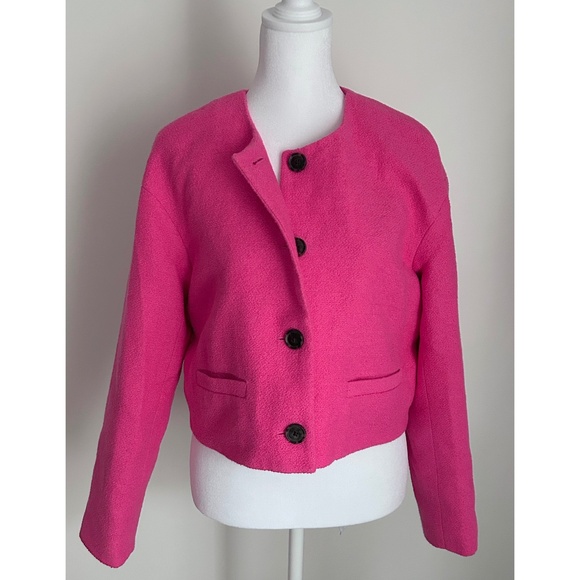 J. Crew Jackets & Blazers - NWT! J. Crew Collection Lady Bomber Cotton Boucle Hot Pink Cropped Blazer, 4